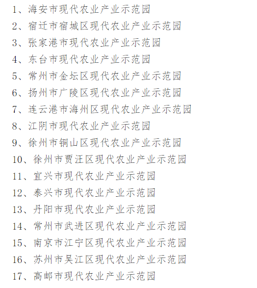 首批江蘇省級現代農業產業示范園名單